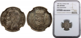 Congo Democratic Republic Leopold II 50 Centimes 1887 (Mintage 20000) NGC UNC Silver 2.5g KM# 524