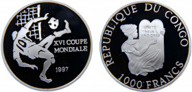 Congo Republic 1000 Francs CFA 1997 FIFA World Cup 1998 in France Silver 15g KM# 39