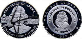 Congo Democratic Republic 10 Francs 1999 (Mintage 10000) Explorers of Africa, Sir Henry Morton Stanley Silver 18.45g KM# 21