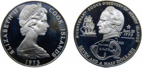 Cook Islands Dependency of New Zealand Elizabeth II 7½ Dollars 1973 Canberra mint(Mintage 12000) 200th Anniversary of the Discovery of the Hervey Isla...