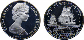 Cook Islands Dependency of New Zealand Elizabeth II 2½ Dollars 1973 Canberra mint(Mintage 12000) Captain James Cook's 2nd Pacific Voyage Silver 27.56g...