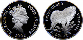 Cook Islands Dependency of New Zealand Elizabeth II 50 Dollars 1992 (Mintage 25000) Endangered Wildlife, Mandrill Silver 19.22g KM# 263