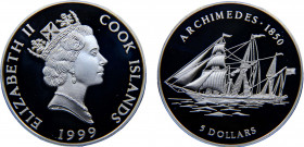 Cook Islands Dependency of New Zealand Elizabeth II 5 Dollars 1999 Archimedes 1850 Silver 31.35g KM# 456