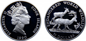 Cook Islands Dependency of New Zealand Elizabeth II 50 Dollars 1990 PM Pobjoy mint Endangered Wildlife, Dama gazelle Silver 19.89g KM# 207