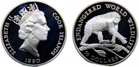 Cook Islands Dependency of New Zealand Elizabeth II 50 Dollars 1990 PM Pobjoy mint(Mintage 25000) Endangered Wildlife, Chimpanzee Silver 19.23g KM# 59...