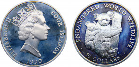Cook Islands Dependency of New Zealand Elizabeth II 50 Dollars 1990 PM Pobjoy mint(Mintage 25000) Endangered Wildlife, Koala & Cub Silver 19.82g KM# 5...