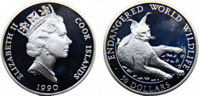 Cook Islands Dependency of New Zealand Elizabeth II 50 Dollars 1990 PM Pobjoy mint Endangered Wildlife, Lynx Silver 19.97g KM# 54