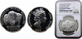 CookIslands Dependency of New Zealand Elizabeth II 50 Dollars 1990 PM (Mintage 25600) Top Pop NGC PF68 Endangered Wildlife Series - Buffalo Silver 19....