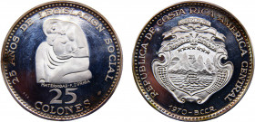 Costa Rica Second Costa Rican Republic 25 Colones 1970 (Mintage 6800) 25 Years of Social Legislation Silver 54.11g KM# 194