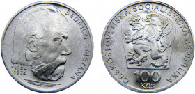 Czechoslovakia Socialist Republic 100 Korun 1974 (Mintage 75000) 150th Anniversary of Bedřich Smetana Silver 14.98g KM# 82