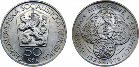 Czechoslovakia Socialist Republic 50 Korun 1978 (Mintage 93000) 650th Anniversary of Kremnica Mint Silver 13.17g KM# 91