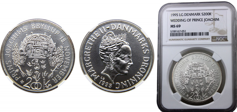 Denmark Margrethe II 200 Kroner 1995 LG (Mintage 52600) Top Pop NGC MS69 Wedding...