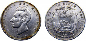 Ecuador Republic 1 Sucre 1889 SANTIAGO Santiago mint Silver 24.8g KM# 53.2