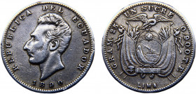 Ecuador Republic 1 Sucre 1890 LIMA TF Lima mint Silver 24.46g KM# 53.3