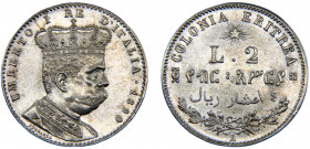 Eritrea Italian colony Umberto I 2 Lire / 4⁄10 Rial 1890 Rome mint Silver 9.97g KM# 3