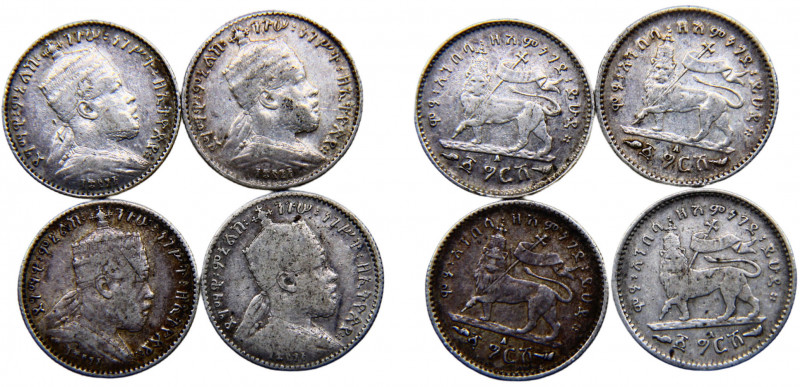 Ethiopia Empire Menelik II 1 Ghersh EE1891 (1899) A Paris mint 4 Lots Silver KM#...