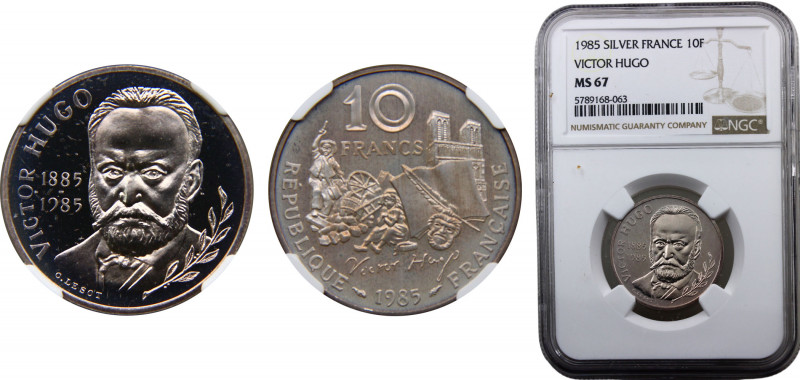 France Fifth Republic 10 Francs 1985 (Mintage 10000) Top Pop NGC MS67 Victor Hug...