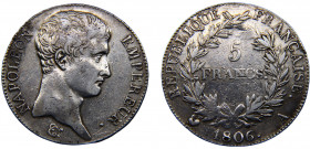 France First Empire Napoleon I 5 Francs 1806 A Paris mint grégorian calendar Silver 24.81g KM# 673.1