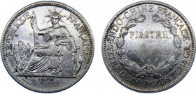 French Indochina French colony 1 Piastre 1895 A Paris mint Third Republic, Type 27,215 Grams Silver 27.02g KM#5a.1