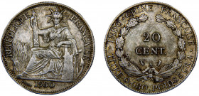 French Indochina French colony 20 Centimes 1930 A Paris mint Third Republic Silver 5.36g KM# 17.1