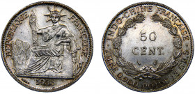 French Indochina French colony 50 Centimes 1936 A Paris mint Third Republic Silver 13.55g KM#4a.2