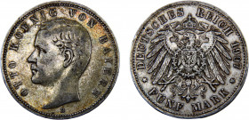 Germany Second Empire Kingdom of Bavaria Otto 5 Mark 1907 D Munich mint Silver 27.68g KM# 915