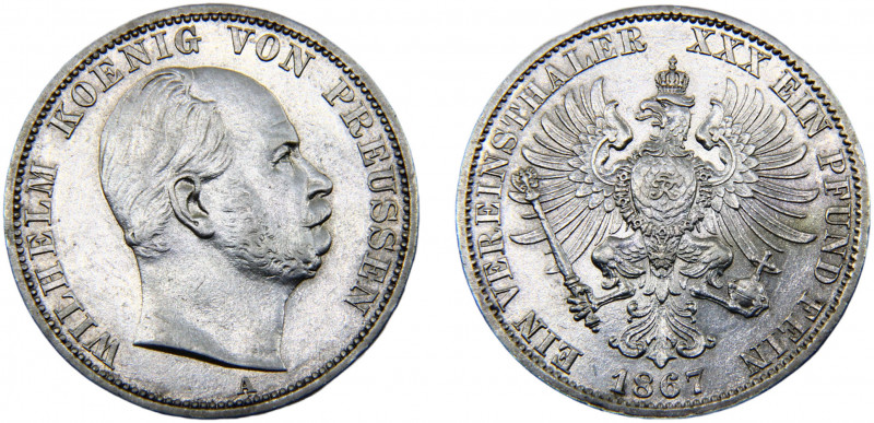 Germany States Kingdom of Prussia Wilhelm I 1 Vereinsthaler 1867 A Berlin mint S...