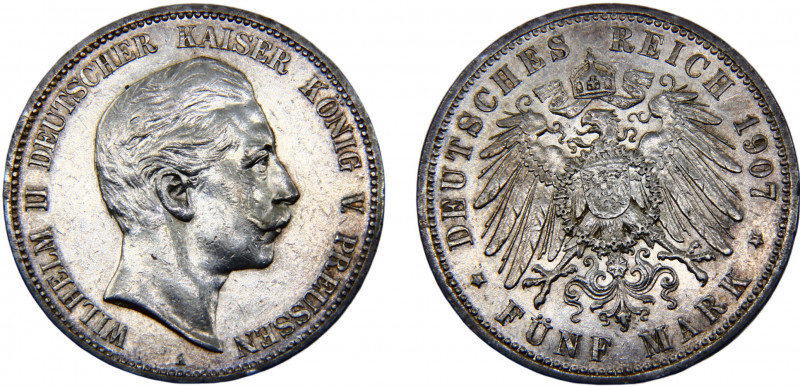 Germany Second Empire Kingdom of Prussia Wilhelm II 5 Mark 1907 A Berlin mint Si...