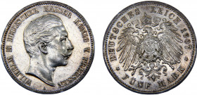 Germany Second Empire Kingdom of Prussia Wilhelm II 5 Mark 1907 A Berlin mint Silver 27.78g KM# 523