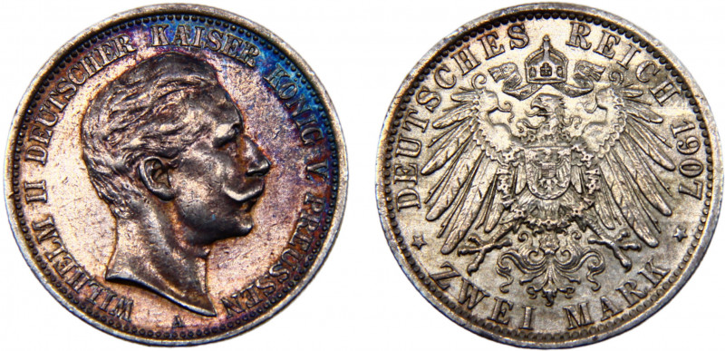 Germany Second Empire Kingdom of Prussia Wilhelm II 2 Mark 1907 A Berlin mint Si...