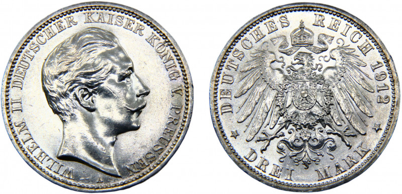Germany Second Empire Kingdom of Prussia Wilhelm II 3 Mark 1912 A Berlin mint Si...