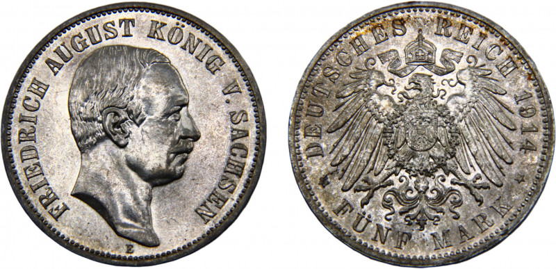 Germany Second Empire Kingdom of Saxony Friedrich August III 5 Mark 1914 E Mulde...