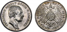 Germany Second Empire Kingdom of Saxony Friedrich August III 5 Mark 1914 E Muldenhütten mint Silver 27.72g KM# 1266
