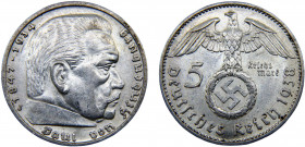 Germany The Third Reich 5 Reichsmark 1938 J Hamburg mint Paul von Hindenburg Silver 13.98g KM# 94