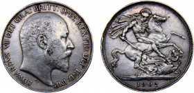 Great Britain United Kingdom Edward VII 1 Crown 1902 Minimum Mark Edge Silver 28.18g KM# 803