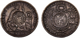 Guatemala Republic 1 Peso 1894 Guatemala City mint Counter, stamped coinage, Peru 1 Sol, 1870 YJ Silver 24.92g KM# 224