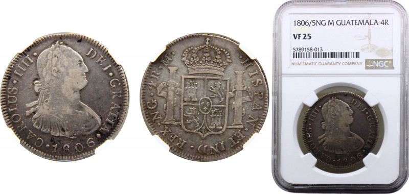 Guatemala Spanish colony Carlos IV 4 Reales 1806/5 NG M Guatemala City mint NGC ...