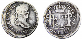 Guatemala Spanish colony Fernando VII 1/2 Real 1817 NG M Guatemala City mint Silver 1.59g KM# 65
