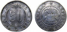 Guatemala Republic 50 Centavos 1870 R Silver 12.32g KM# 195