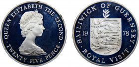 Guernsey British crown dependency Elizabeth II 25 Pence 1978 Royal mint(Mintage 25000) Royal Visit Silver 28.24g KM# 32a