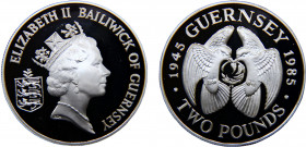 Guernsey British crown dependency Elizabeth II 2 Pounds 1985 (Mintage 2500) 40th Anniversary of Liberation from German occupation Silver 28.23g KM# 47...