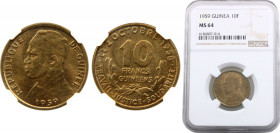 Guinea Republic 10 Francs Guinéens 1959 NGC MS64 Aluminium-bronze 3.95g KM# 2