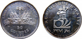 Haiti Second Republic 50 Gourdes 1973 (Mintage 12000) 1974 World Cup Silver 16.74g KM# 106