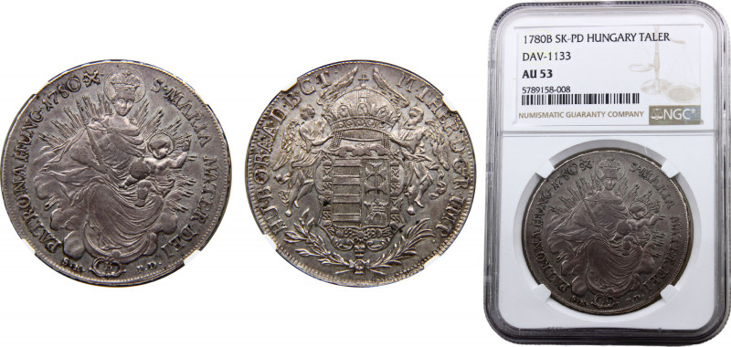 Hungary Maria Theresia 1 Thaler 1780 B NGC AU53 Madonnenthaler Silver 28.06g KM#...