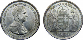 Hungary Kingdom Miklós Horthy 5 Pengő 1930 BP Budapest mint 10th Anniversary, Regency of Admiral Horthy Silver 25.19g KM# 512