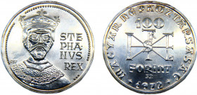 Hungary People's Republic 100 Forint 1972 BP Budapest mint(Mintage 24000) 1000th Anniversary of Saint Stephen's birth Silver 21.99g KM# 597