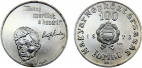 Hungary People's Republic 100 Forint 1973 BP Budapest mint(Mintage 24000) 150th Anniversary, Birth of Sándor Petőfi Silver 22.17g KM# 600