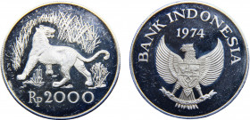 Indonesia Republic 2000 Rupiah 1974 Royal mint(Mintage 18000) Javan Tiger Silver 28.53g KM# 39a