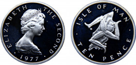 Isle of Man British crown dependency Elizabeth II 10 Pence 1977 PM (Mintage 10000) Silver 13.25g KM# 36a.1