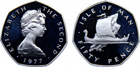 Isle of Man British crown dependency Elizabeth II 50 Pence 1977 PM Silver 15.64g KM# 39a